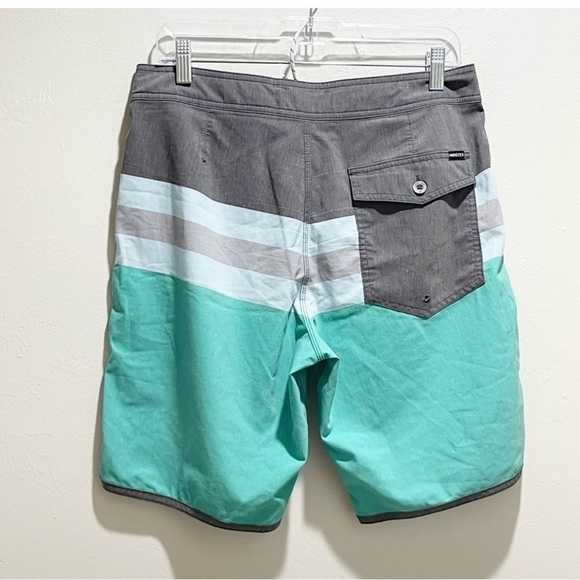 HANG TEN Men’s Board Shorts Gray Green Stripe Drawstring Hook & Loop Closure 32 - Picture 2 of 8